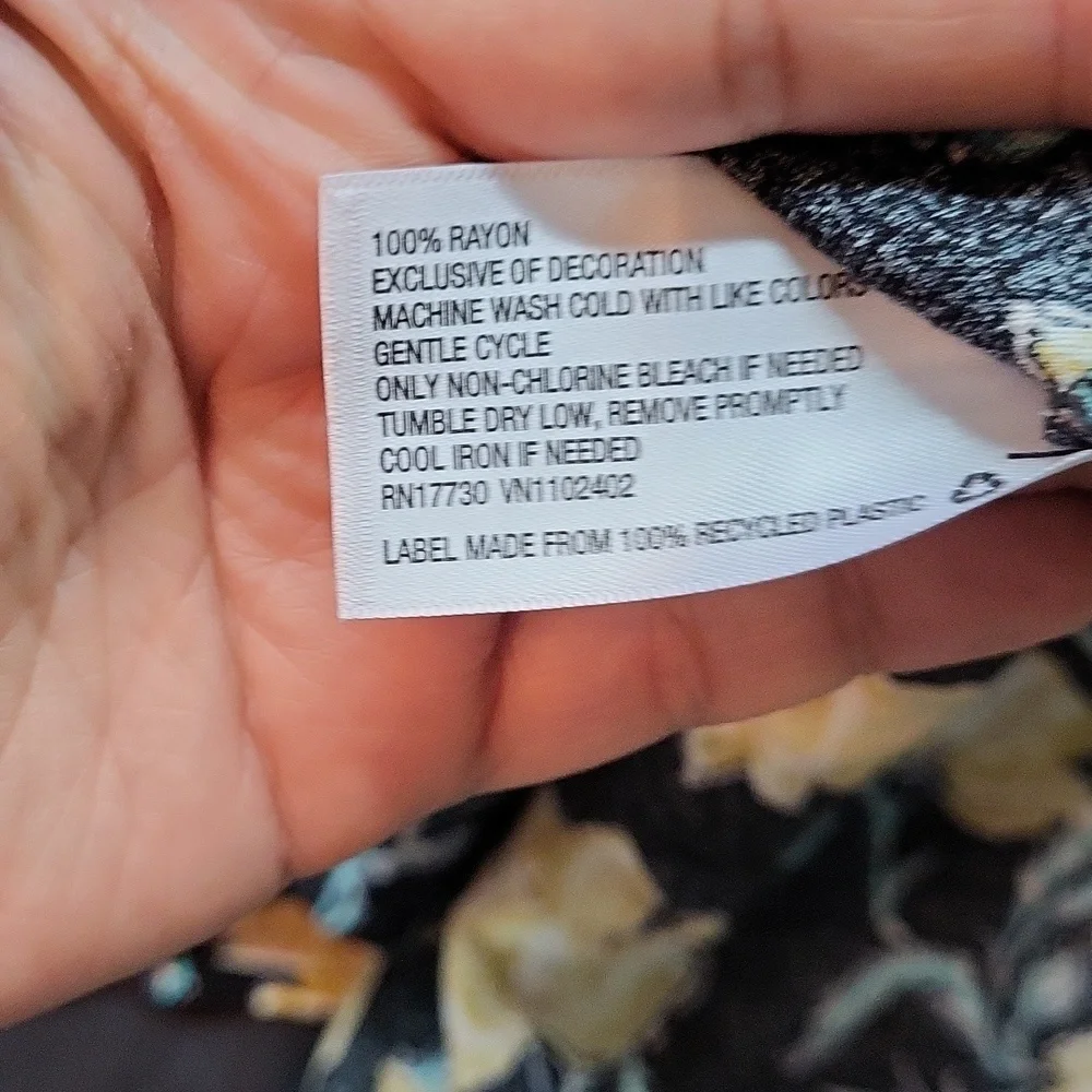 Xhilaration Cold Shoulder Yellow Black Floral V Neck Tassels Maxi Dress - Picture 12 of 12